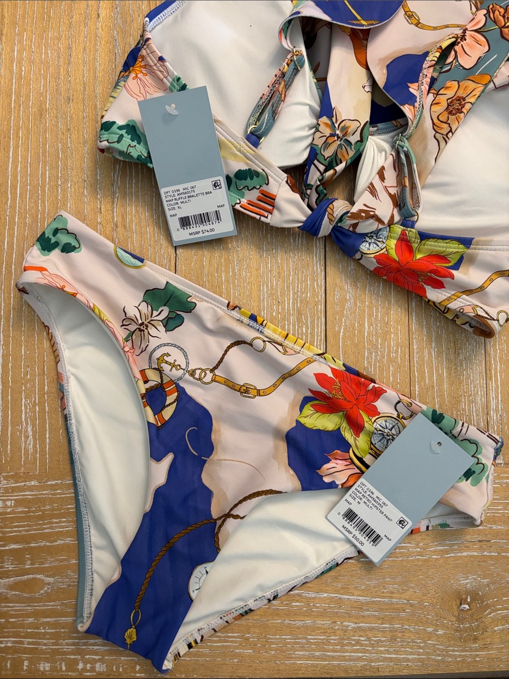 ANTONIO MELANI Swim Bikini Set Map Retro Hipster Pant, NWT - Picture 9 of 10